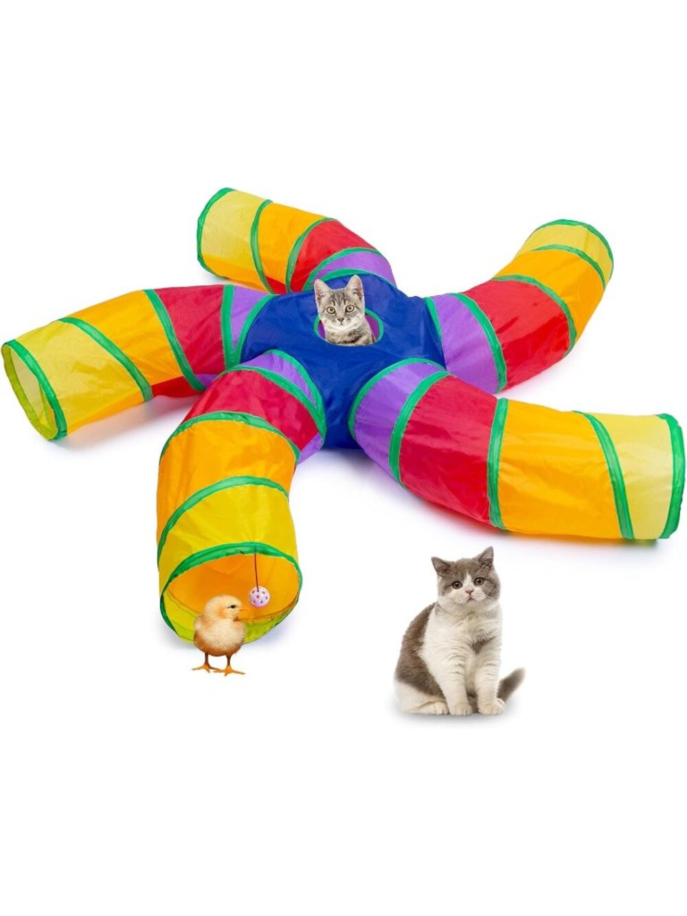New Large Cat Tunnel - S-Shape 5-Way Collapsible Tube for Cats - Multicolor